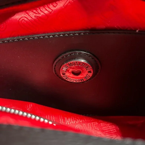 LOVE MOSCHINO NWT AUTHENTIC LOGO-CHARM BLACK FAUX LEATHER SATCHEL BAG - Picture 10 of 17